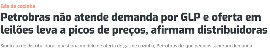 Matéria do site eixos sobre os preços máximos nos leilões de GLP